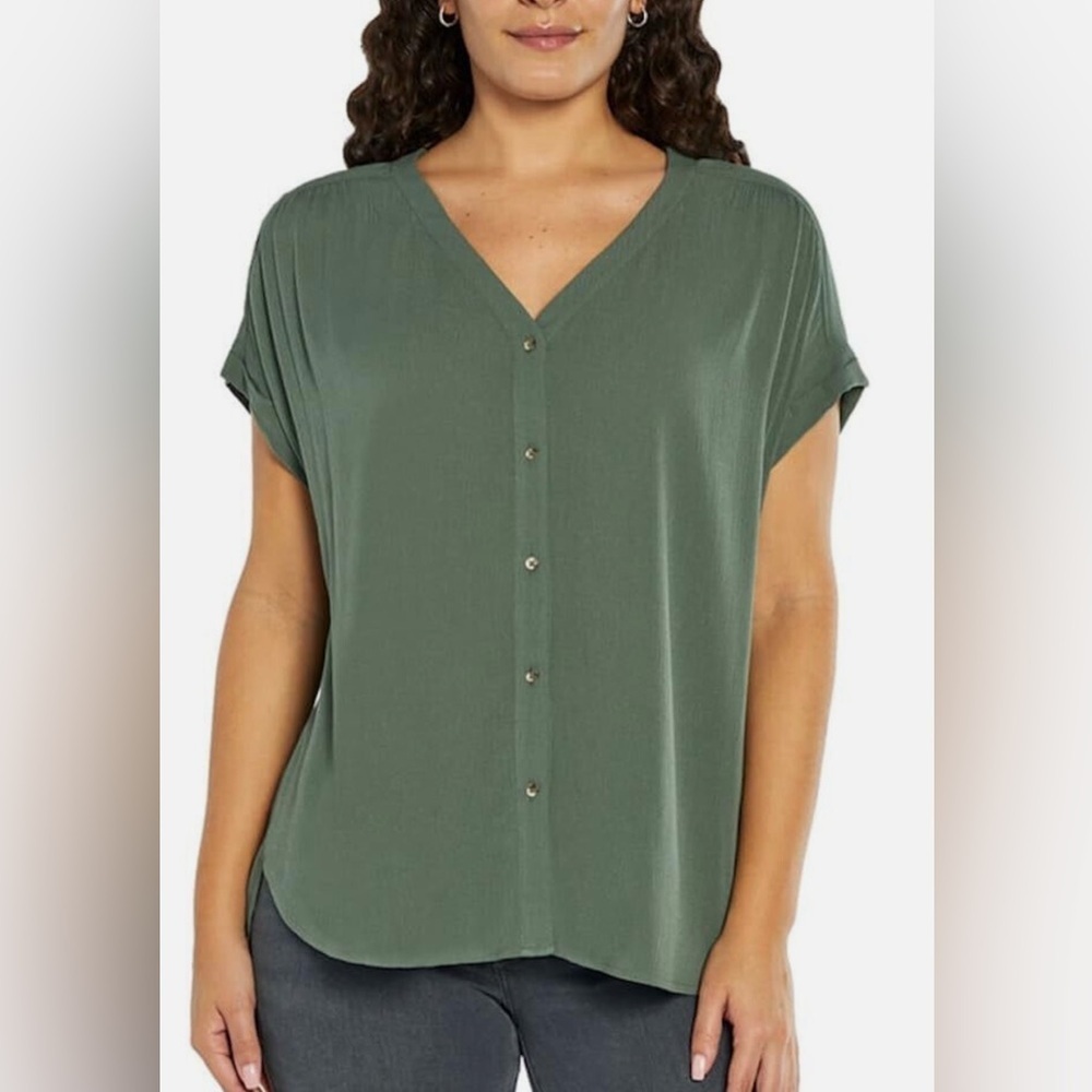 Orvis Sage Green Gauze Short Sleeve Button Down Top LARGE